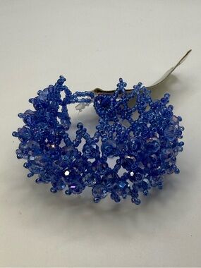 NWT Impressions Blue Beaded Cuff Bracelet Crystal Lace Statement